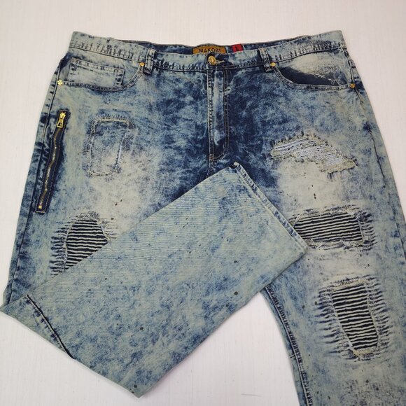 Makobi Mens Distressed Acid Wash Straight Leg Jeans 48X32 Excellent condition - Picture 1 of 11